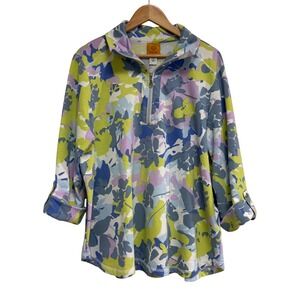 Ruby Rd XL Pullover  Multi Color Abstract Floral Print 1/4 Zip Spring Summer